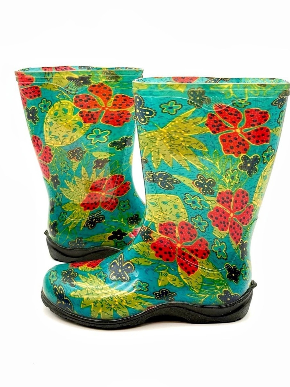 Sloggers Women's Mid-Calf Rain & Garden Boots Midsummer Blue Floral Print Size 6